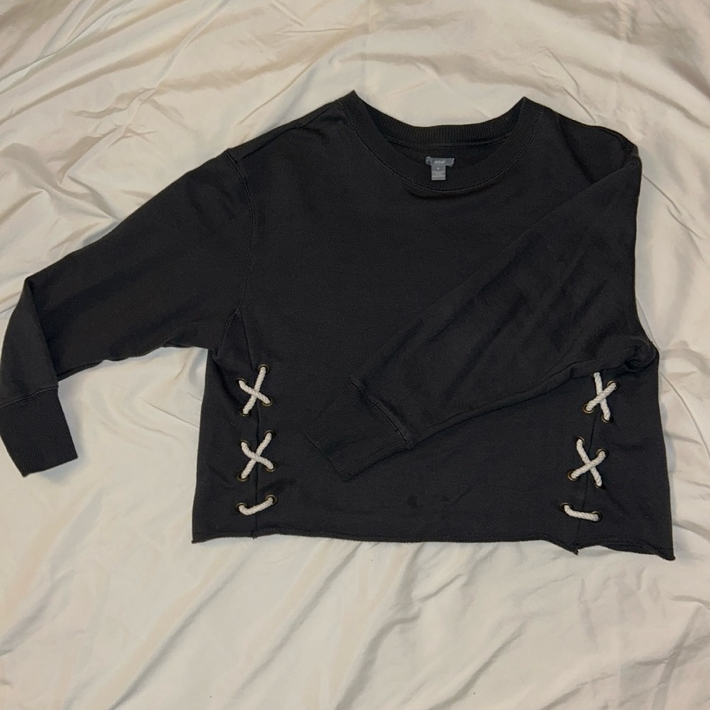 AERIE Black Cropped Long Sleeve Top